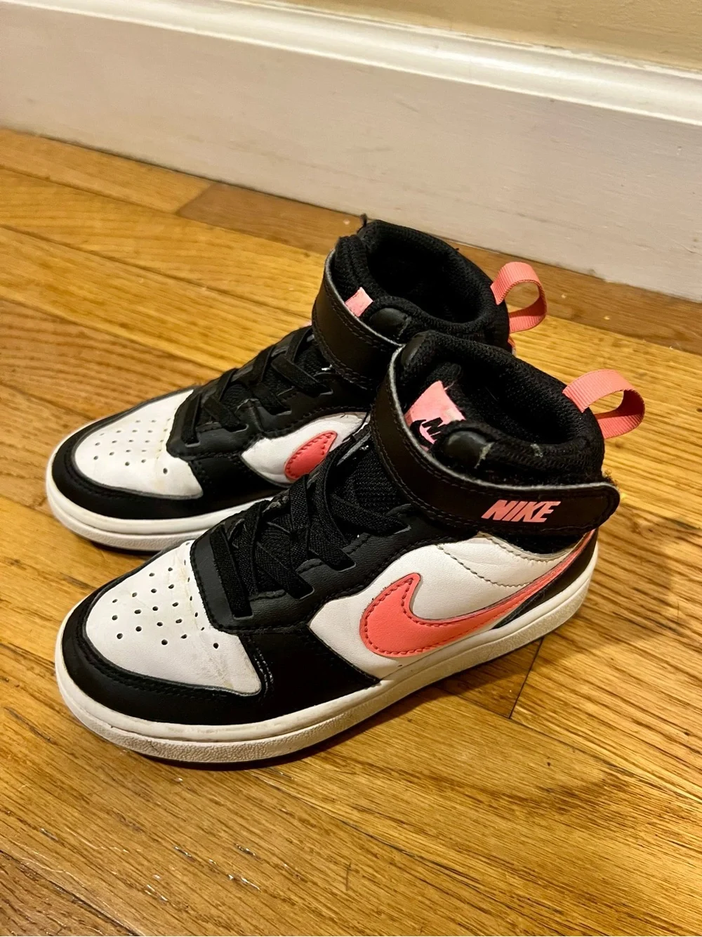 Nike Kids High-Top Sneakers in Black, White & Pink Coral